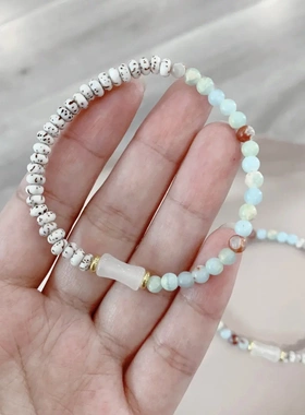 星月菩提子搭配和田玉橄榄核隔片单圈手链mini小珠子星月手串配饰