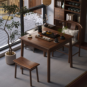 适宜家用全实木茶桌方桌推拉式一体设计阳台小型多功能方形泡茶台