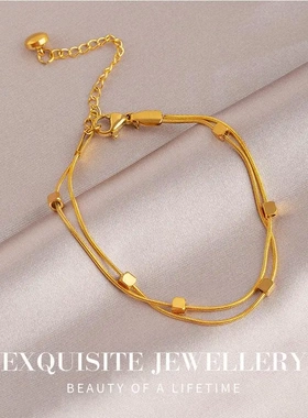 小方块双层蛇骨手链女钛钢不掉色轻奢小众高级感时尚百搭闺蜜手饰