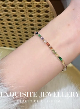 韩国炫彩撞色彩色锆石手链女小众设计高级感ins时尚百搭手镯手饰