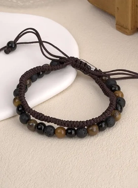 欧美热销金刚结编织手链男组合 石虎眼石 可调节情侣手链