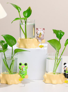 萌宠青蛙钓鱼水培花瓶玄关客厅装饰摆件卡通动物水养绿植插花器皿