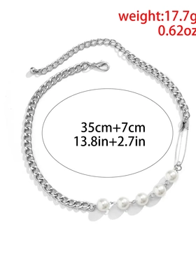 欧美饰品 时尚甜酷风回形针链条项链 个性复古仿珍珠金属项饰