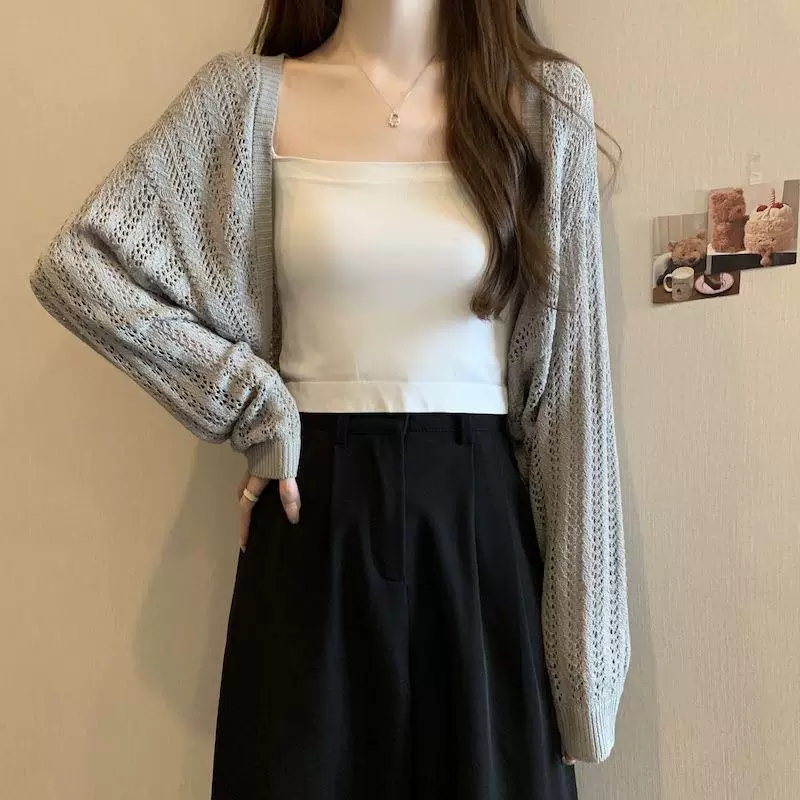 Вязаный кардиган, короткий плащ, рукава, куртка, oversize