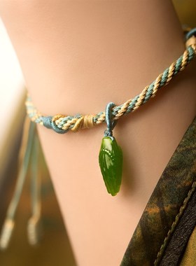 梅朵文创 天然和田n碧玉佛手古典国风珠宝女本命年手绳手饰礼物