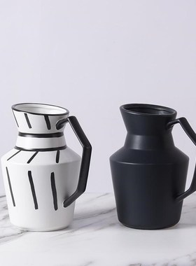 现代花瓶摆件家居简约样板饰品北欧黑白花软装房器客厅创意陶瓷壶