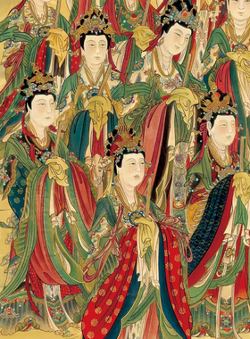 新中式九天后土圣母娘娘卷轴画诸神画像挂画复古装饰丝绸绢布画