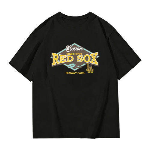 短袖T恤男女情侣落肩袖宽松百搭印花上衣白色1 - 图3