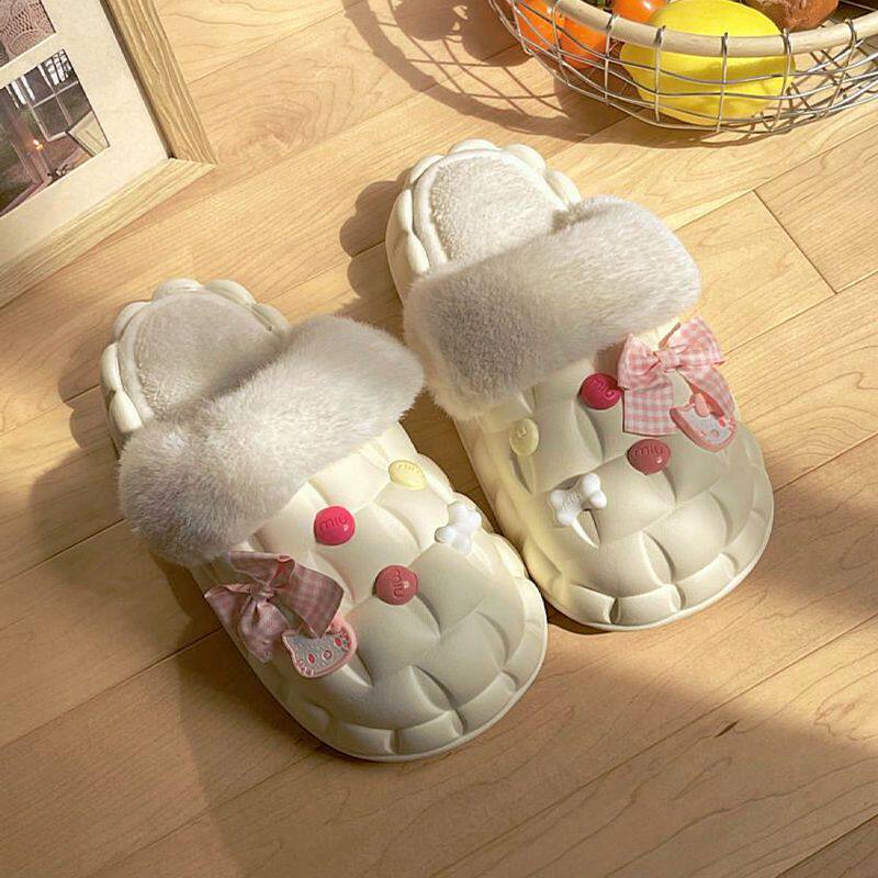 2025新款可爱卡通棉鞋外穿时尚防水PVC可拆洗蝴蝶结KT猫秋冬网红