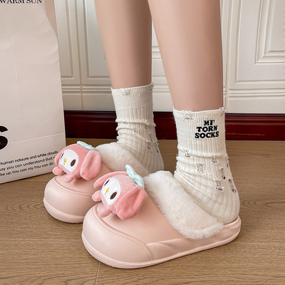 2025新款可拆卸玉桂狗卡通可爱防滑软底塑胶防水包头保暖潮萌棉拖