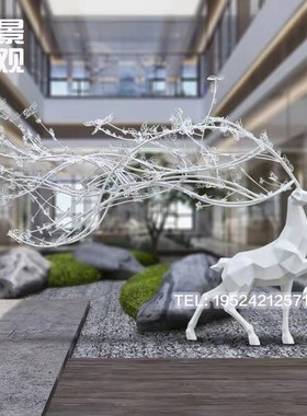 金属户外大型不锈钢锻造动物景观抽象仿铜几何梅花鹿雕塑摆件定制