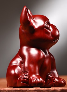 红花梨木雕狗摆件实木十二生肖狗家居客厅办公桌面装饰红木工艺品