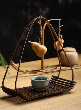 复古竹编竹排点心盘果篮摆盘特色竹编盘茶道配件杯垫装饰