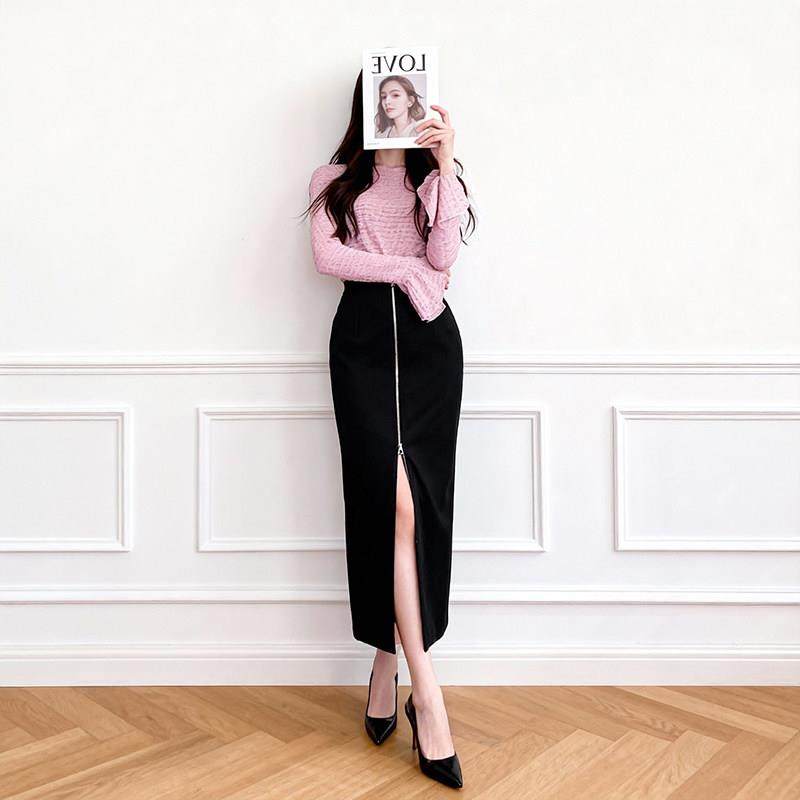 冬季少女感美学穿搭粉色喇叭袖上衣开叉半身裙气质两件套装2026年,淘宝优惠券,粉丝福利购,淘宝优惠卷