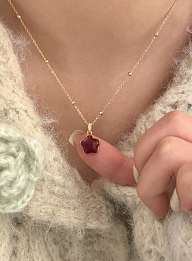 Ivy双面红白贝母花两戴项链