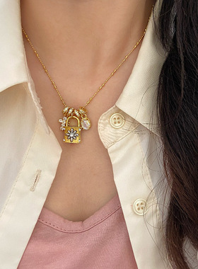 复古银色金色十字花朵锁扣项链