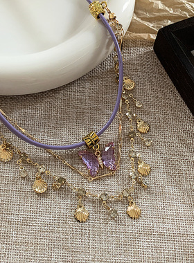 Ivy香芋紫蝴蝶流苏项链