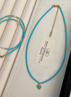 Ivy淡水珍珠绿松石爱心锁骨链