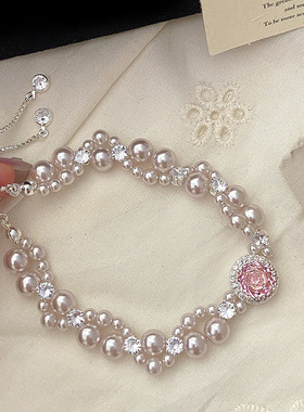 Ivy曼塔玫瑰粉色施家珍珠手链