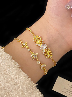 Ivy镀真金星月贝母四叶花手链女