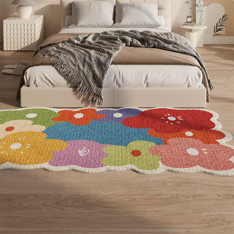 Small carpet bedroom room renovation colorful plush bedside blanket cushion balcony decoration floating carpet living room floor mat