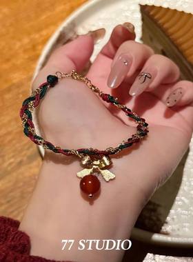 圣诞节红色编绳编织蝴蝶结手链氛围甜美简约手绳闺蜜礼物手饰新款