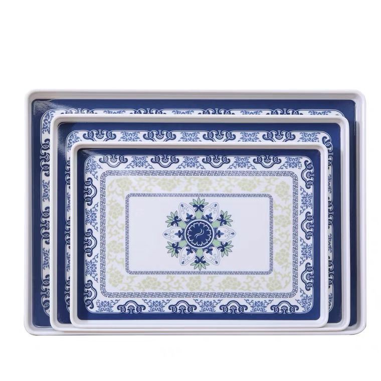 托盘长方形欧式塑料水杯托盘创意餐具盘密胺水果盘家用茶盘 - 图2