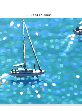 【Kimura Naohiro】绿水波蓝色海洋插画治愈系船帆艺术复刻挂画芯
