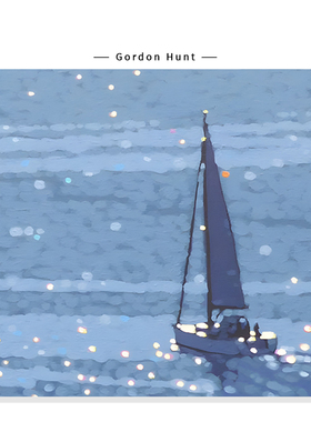 【Kimura Naohiro】绿水波蓝色海洋插画治愈系船帆艺术复刻挂画芯