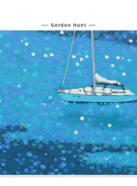 【Kimura Naohiro】蓝色水波沙滩海洋插画治愈船帆艺术复刻挂画芯