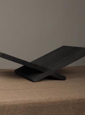 现代诧寂新中式碳化木杂志架书架样板间售楼处书房会所餐厅装饰品