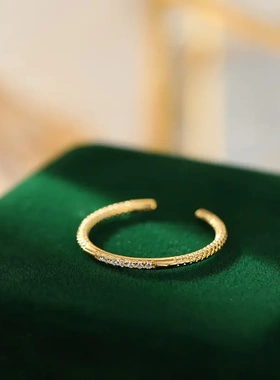 s925银素圈镶钻戒指女简约轻奢细款可叠戴显瘦开口指戒指环
