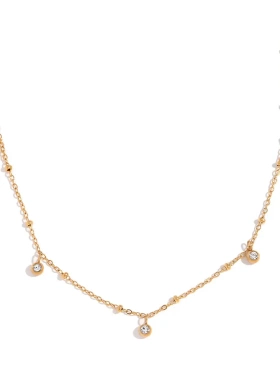 欧美小众个性简约爆款项坠不锈钢镀18k金白色绿色锆石夹珠项链女