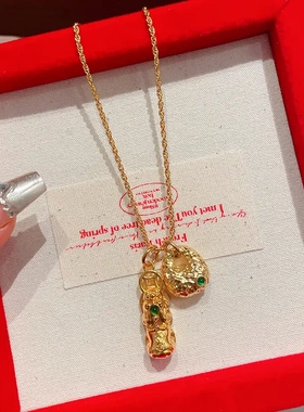 真金电镀铜钱貔貅包包项链新中式吊坠锁骨链精致时尚饰品