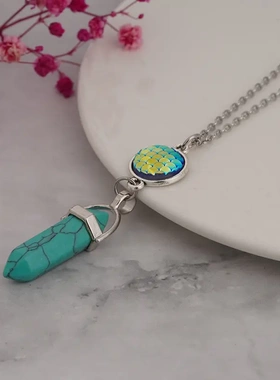 2023新品 时尚鱼鳞片石头六角柱项链 欧美时尚水晶项链毛衣链