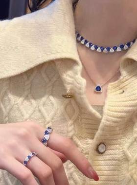 欧美纯银蓝白色三角项圈女