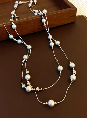 人造水晶款串珠叠戴项链法式复古气质毛衣链轻奢高级感项饰女