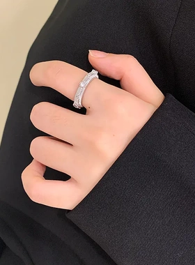 设计感小众轻奢冷淡风拉丝锆石开口戒高级感精致百搭独特个性戒指
