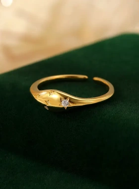 s925银简约戒指女小众设计法式椭圆形星星食指环