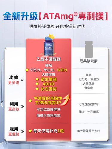 沿寿LIFE乙酰牛磺酸镁元素补充剂补脑食品记忆专注力儿童成人睡眠 - 图0