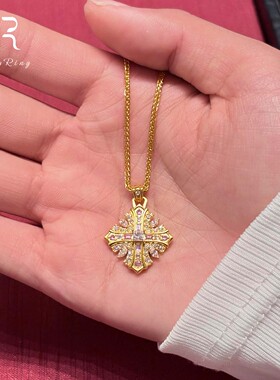 S925纯银粉色闪钻十字架项链女
