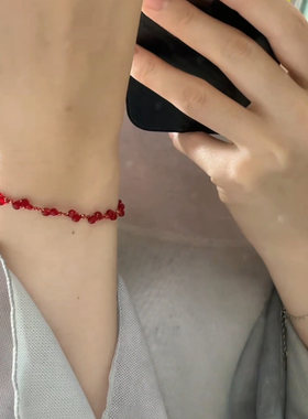 新中式红色琉璃串珠编绳手链女