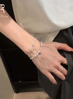 S925纯银色半镯双层手链女