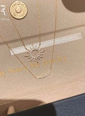 S925纯银金色极细太阳花项链女