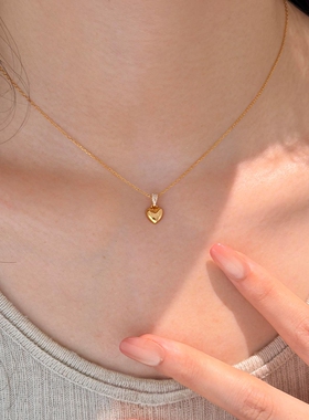 S925纯银金色mini爱心项链女