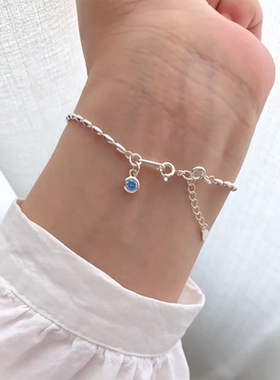 S925纯银色七粒米泡泡钻手链女