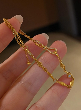 金色闪钻菱形马蹄扣手链女