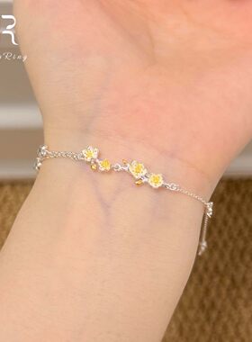 S925纯银黄色茉莉花藤蔓手链女