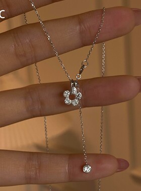 S925纯银白金色泡泡钻花朵项链女
