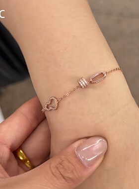 S925纯银玫瑰金镂空葫芦手链女
